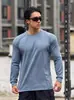 Camiseta Deportiva Casual de Moda para Hombre, Estilo Americano Musculoso, Color Sólido, Ante, Manga Larga, Capa Base para Fitness, Primavera y Otoño
