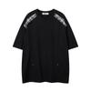 American Retro Stitching Niche Design Sense V-neck Short Sleeve T-shirt Masculino e Feminino Verão Solto Casual All-match Casal Top