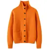 Cárdigan de cachemira 2026 otoño e invierno nuevo estilo para mujer cuello solapa punto acanalado base camisa estilo suave chaqueta pequeña de un solo botón