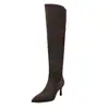 Botas de Camurça Acima do Joelho Botas Arredondadas Femininas Outono Inverno Estilo Coreano Bico Fino Botas Salto Agulha Botas de Puxar Emagrecedoras Botas Femininas de Cano Alto Botas Acima do Joelho