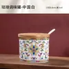 Pote de Condimentos Esmaltado Estilo Chinês Novo Pote de Sal de Cerâmica Jingdezhen Garrafa de Condimentos Pote para Macarrão com Pimenta Pote de Açúcar Pote de Molho Vinagre com Tampa