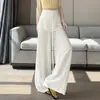 Pantalones de Pierna Ancha de Lino de Seda Helada de Cintura Alta de Diseño Moderno para Mujer, Nuevo Estilo de Verano, Pantalones Casuales Relajados de Longitud Completa