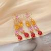 Brincos de Zircônia Incrustada em Cobre Leve Luxo Série de Cores Dopamina de Verão Brincos Flor Colorida Moda Diamante Brinco com Pino de Prata