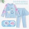 Conjunto de Roupa de Banho Infantil com Mangas Longas e Calças Longas, Estilo Cartoon, Moderno, Secagem Rápida, Proteção Solar, Adequado para Crianças Maiores, Uso Duplo para Natação e Fontes Termais