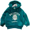 Nueva sudadera con capucha de forro polar con estampado de letras personalizada para niños 2021, chaqueta superior holgada casual para niños y niñas en invierno