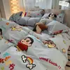 Conjunto de cama simples de três peças com estampa de coração, fresco e jovem, com um fofo conjunto de quatro peças com estampa de coração