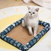 Esterilla de ratán para verano, alfombrilla para mascotas, lino, alfombrilla fresca, perrera de verano refrescante, nido de gato, nido fresco cuadrado, alfombrilla de cama