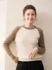 Suéter de cachemira tejido a cable con bloques de color y cuello redondo para mujer, engrosado, jersey, mangas raglán, adelgazante, versátil, suave y liso, suéter de punto, capa base