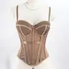 Productos Calientes Transfronterizos Europeos y Americanos Color Sólido Espina de Pescado Cintura Ceñida Malla Top de Espina de Pescado Ropa Exterior Sexy Camisola