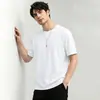 Camiseta de algodón romano de peso pesado, manga corta para hombre, seda de hielo, sensación fresca, color liso, secado rápido, manga media, diseño de retazos moderno