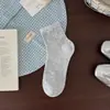 Calcetines florales pequeños para mujer, calcetines finos apilables de primavera y verano, calcetines de estilo coreano dulces con borde de encaje hasta la mitad de la pantorrilla, calcetines versátiles para mujer para el verano