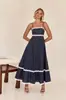 Verano 2024 nuevo vestido elegante de tirantes tipo tubo con costuras de encaje de color liso y falda amplia -88106