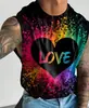 Colete Masculino Europeu e Americano de Verão Sem Mangas com Estampa 3D Casual Esportivo para Uso Externo com Gola Redonda