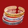 Pulseira Banhada a Ouro Esmaltada Coração Sutra Bangle Esmaltado Retro Pena de Fênix Banhada a Ouro Aberto Ajustável Design de Minoria Bangle