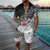 Conjunto de Polo con Cremallera de Moda Europea, Americana y Asiática Transfronterizo para Hombre, Polo Casual Estampado en 3D, Pantalones Cortos Casuales