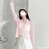 Verão Design Sense Nicho Babados Protetor Solar Cardigã Tricotado Feminino Fino Manga Longa Pequeno Xale Exterior Top Curto