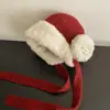 Sombrero de Lana Grueso de Felpa Rojo con Protección para las Orejas para Mujer con Circunferencia de Cabeza Grande, Sombrero de Punto Cálido con Cordones, Sombrero Lei Feng Moderno