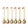 S Regalo de Navidad juego de cucharas de acero inoxidable lindo colgante cuchara de postre cuchara de café tenedor de fruta cuchara caja de regalo