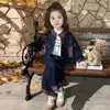 Conjunto xadrez estilo coreano para meninas, coleção primavera/outono, nova moda 2026, conjunto estiloso de duas peças para meninas pequenas