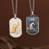 Ciervo Dorado Rey Plata Pura 999 Martillado Plata Lisa Chapado en Oro Vintage Gota de Aceite Año Zodiacal del Caballo Carácter de Bendición Colgante Cuadrado Collar