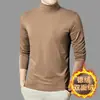 Camiseta de manga larga de punto para hombre, de cuello medio alto, forrada de forro polar, gruesa, doble cara, terciopelo alemán, capa base, importada