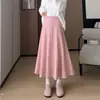 Falda de Punto Rosa para Mujer Otoño e Invierno Engrosada de Cintura Alta Línea A Dulce que Reduce la Edad Falda Plisada de Longitud Media Falda de Paraguas Pequeña