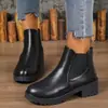 Botas Martin Estilo Británico Mujer Otoño Invierno Nuevas Punta Redonda Tacón Grueso Tacón Medio Botines Negros Botas Chelsea Venta al por Mayor