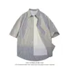 Camisa Masculina de Manga Curta Listrada de Verão Marca de Moda Casual Solta Jaqueta Camisa Cruzada Solta Tamanho Plus