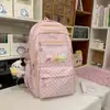 Nova mochila casual com vários bolsos e estampa de bolinhas, adequada para alunos do ensino fundamental e médio, ideal para passeios e armazenamento