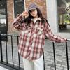 Camisa Xadrez com Capuz para Meninas Outono e Inverno 2024 Nova Estilosa Moda Rapaz Grande Menina Jaqueta Camisa de Algodão Espessada