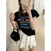 Camiseta de Manga Corta de Algodón Puro con Estampado de Pez Dorado y Letras Lindas Serie Miu para Mujer 2026 Nuevo Top Holgado de Verano