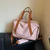 Bolsa de mano tipo tote para pareja, estilo coreano, con bloques de color, expandible, adecuada para viajes cortos, viajes y estudiantes que regresan a la escuela, con un compartimento separado para zapatos