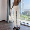 Calça Jeans Branca Reta Feminina Solta Verão Nova Cintura Alta Slimming Casual All-Match Calça Cigarro Elástica De Nove Pontos