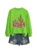 Amazon eBay Loja Independente Moda Casual Versátil Feminino Cacto Lua Estrelas Montanha Outono Inverno Moletom