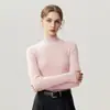 Suéter 100% caxemira pura para mulheres, gola alta discreta, base de tricô slim fit, cor sólida, camada interna quente para outono e inverno