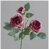 Ramo de Flores Artificiales Peonías con Borde Quemado Estilo Francés Decoración para Sala de Estar, Adorno de Ramo de Flores Secas, Decoración de Alta Gama