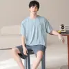 Pijama de Algodón 100% para Hombre de Verano, Conjunto Casual de Shorts y Manga Corta de Verano, Cómodo y Transpirable, Algodón Puro, Tallas Grandes Ropa de Casa