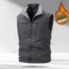 Chaleco de hombre con forro polar para otoño e invierno, cuello alto, multibolsillos, ropa de trabajo, chaqueta chaleco cálida casual para exteriores 2539A
