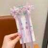 Acessório de Cabelo Hanfu para Meninas, Presilha de Cabelo com Flor de Pérola e Fita Estilo Antigo, Acessório Nacional Tendência com Franja para Meninas Fadas