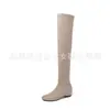 Botas altas de terciopelo elástico para mujer, de ajuste ceñido, nuevo estilo otoño/invierno, punta redonda, cierre lateral, tacón bajo, que abrazan la pierna