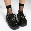 Sapatos Femininos de Salto Único Tamanho Grande Transfronteiriço 34-44, Estilo Europeu e Americano Bico Redondo Sapatos de Verniz de Salto Grosso, Sapatos de Couro de Cor Sólida Salto Alto Decotados