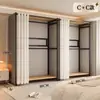 Guarda-roupa aberto com estrutura metálica, armário de armazenamento para quarto, uso doméstico, fácil de montar, adequado para apartamentos de aluguel
