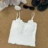 Camisola Estilo Deseo Puro con Lazo para Mujer Verano 2024 Encaje de Hoja de Loto Ajustado Corto Prenda Interior Exterior Top