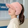 Gorro de Invierno para Mujer con Abertura para Cola de Caballo, Protección para Orejas a Prueba de Viento, Parte Superior Abierta, Gorra Gruesa de Terciopelo Cálida con Visera, Gorro Pequeño de Lana Tejida que Muestra la Cara