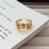 Anillo Abierto de Zirconia Diamante Morado Vintage de Lujo Ligero Diseño de Nicho Anillo Elegante para Mujer