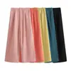Calças casuais de perna larga com textura relaxada e enrugada, cintura elástica, moda outono versátil calças retas folgadas