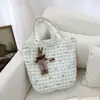 Bolso de hombro colorido de principios de primavera, bolso tote a cuadros, bolso de hombro con lazo, bolso versátil de gran capacidad, bolso de hombro dulce
