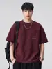 Roupas Masculinas Fengshe / Camiseta Masculina Pesada 260g Gola Redonda, Estilo Americano, Versátil, Design Vazado Cortado a Laser, Embelezada com Etiquetas, Manga Curta Casual
