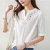 Camisa de manga corta de alta gama blanca de algodón puro 2024 para mujer. Verano 2023. Nueva camisa pequeña bordada de estilo étnico versátil.