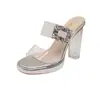 Zapatillas de cristal para mujer, calzado de verano para exteriores, sandalias de tacón alto transparentes de estilo hada francesa, sandalias de tacón grueso con pedrería, zapatillas de tacto de alta gama